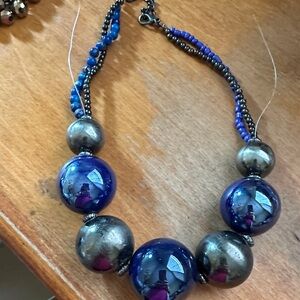 Chic Blue and Silver Beaded Necklace